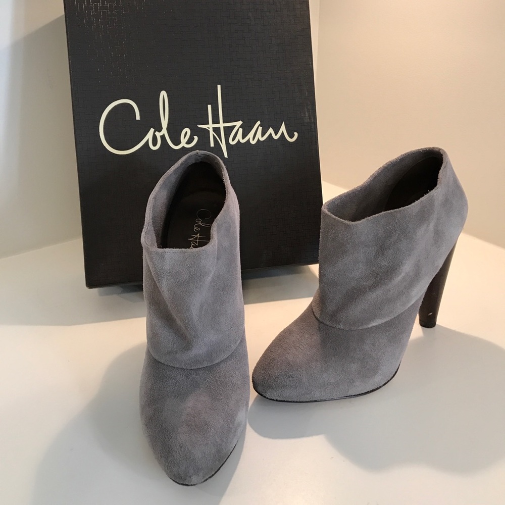 Cole Haan “Josephine” Gray Suede Bootie